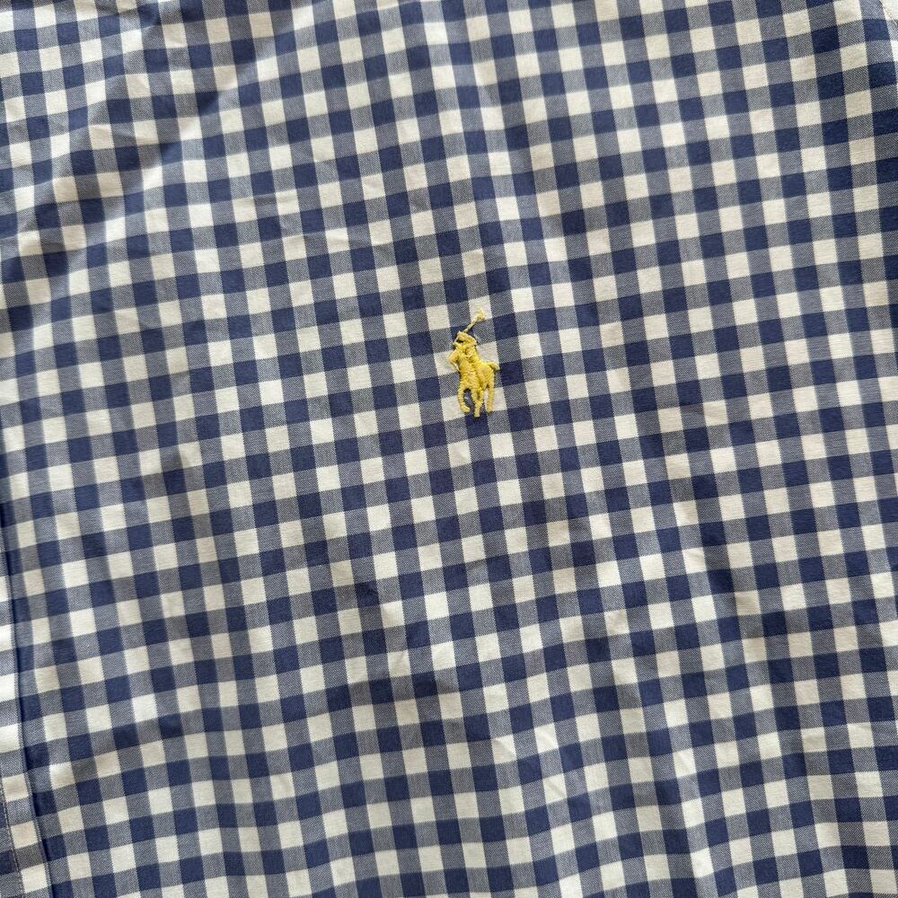 Ralph Lauren Polo Navy Yellow Pony logo 100% cotton button down dress‎ shirt 2XB